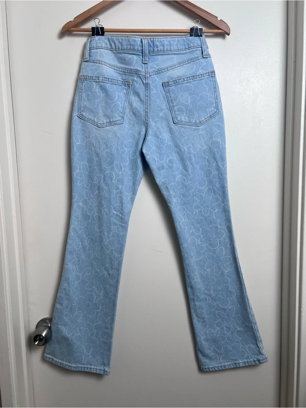 Old Navy Floral Print High Rise Flare Jeans Girls 14 Adjustable Waist Light Wash